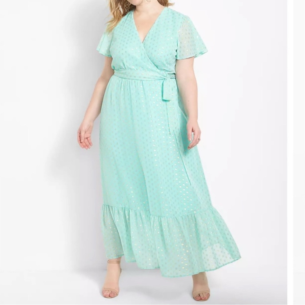 Lane Bryant Flutter-Sleeve Foil Dot Chiffon Maxi Dress